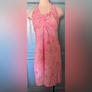 Lilly Pulitzer Pink Backless Dress with Floral Design and Tie at Neck